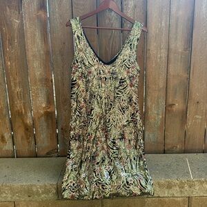 CARLA CONTI Women’s Sequin Black Gold Sleeveless Midi Dress Italian Size Medium